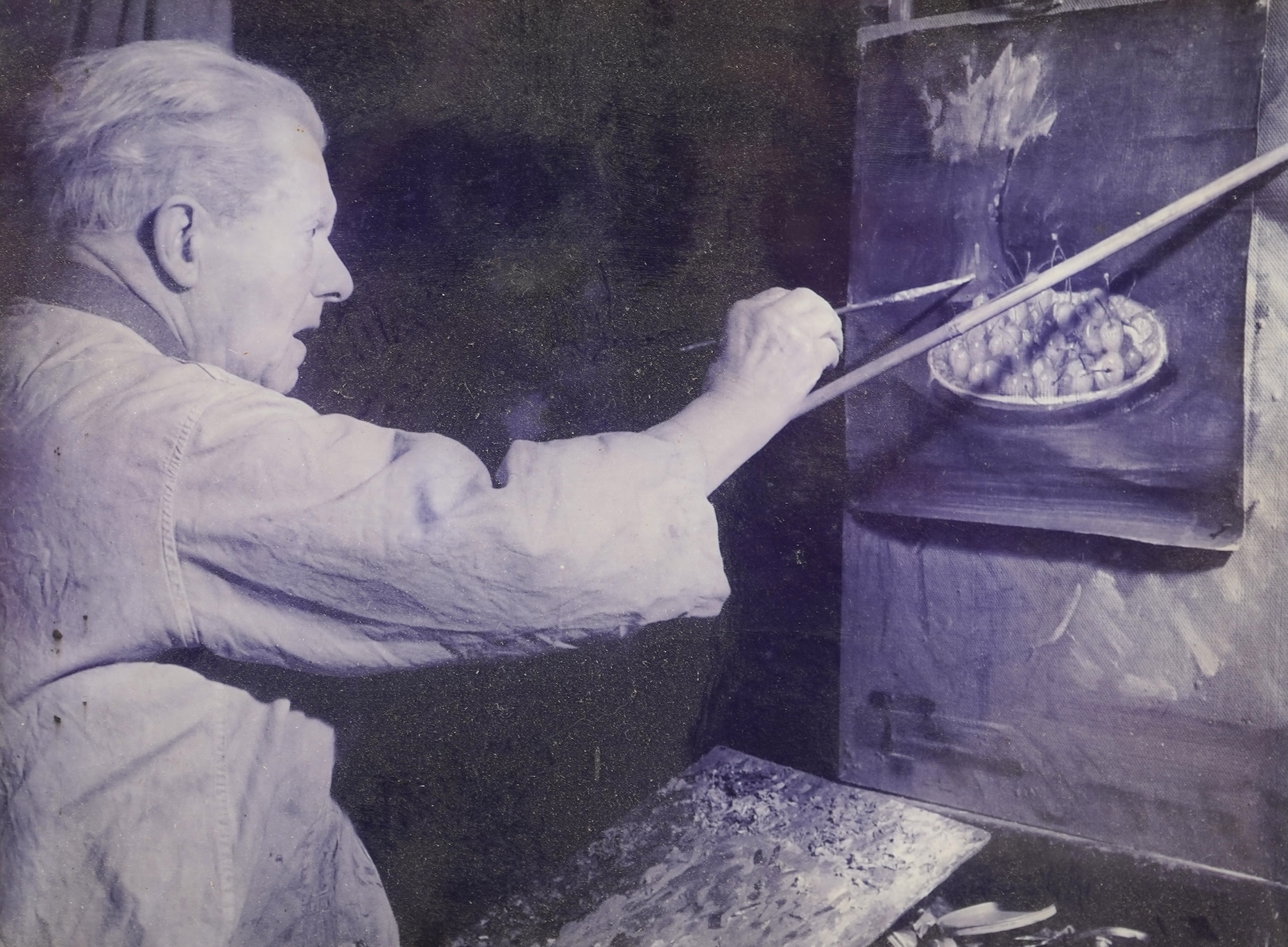 Richard Crossley (20th. C), Portrait of Arthur Spooner, ‘Remember that', signed and dated March 1962, Museum and Art Gallery of Nottingham inscribed label verso, pastel, together with photograph of the sitter at work, 30